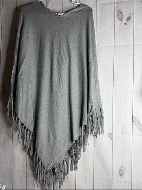 Women's Gray Hooded Fringe Poncho Sweater 2x -1194